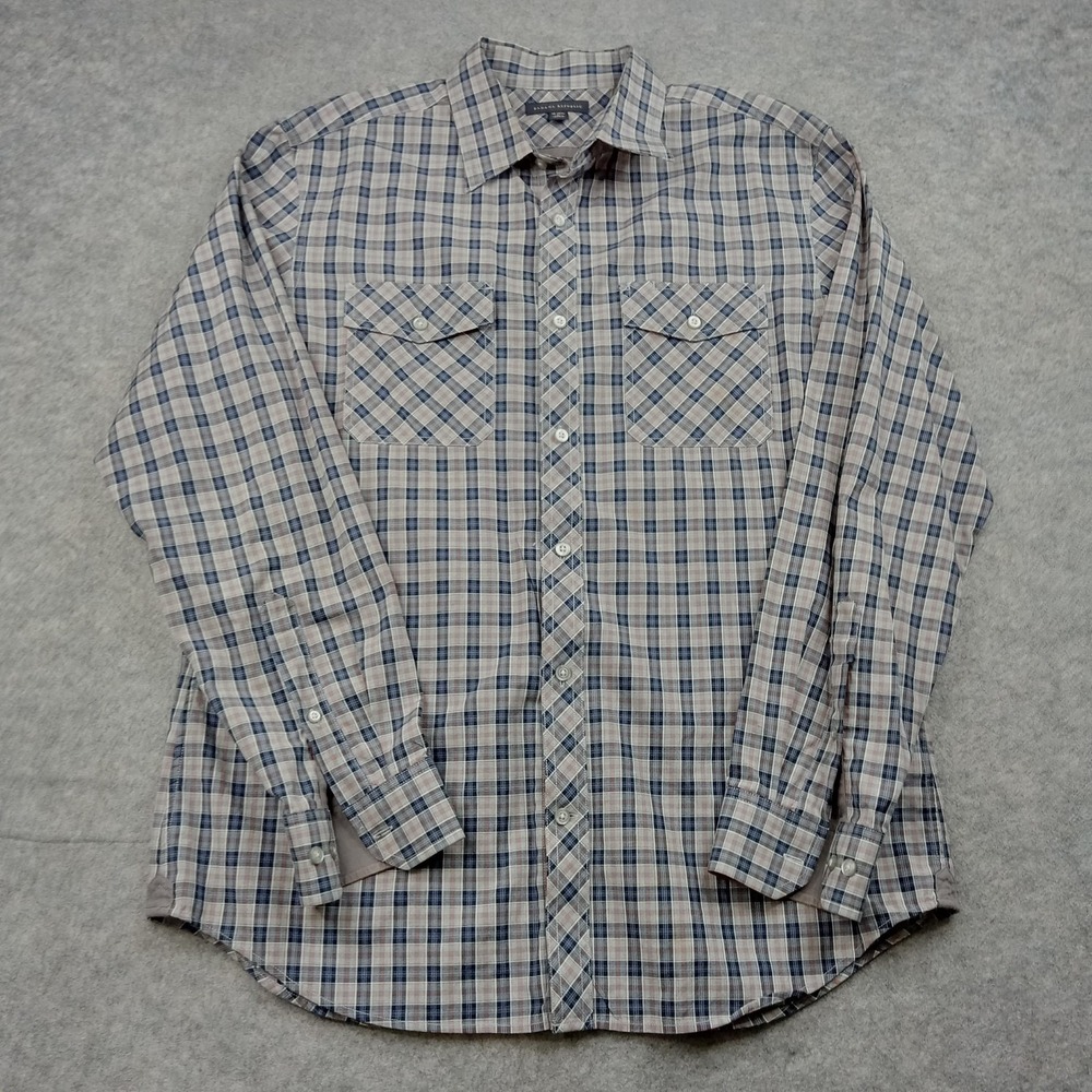 Banana Republic Shirt Mens Large Gray Plaid‎ Button Front Long Sleeve Cotton 16